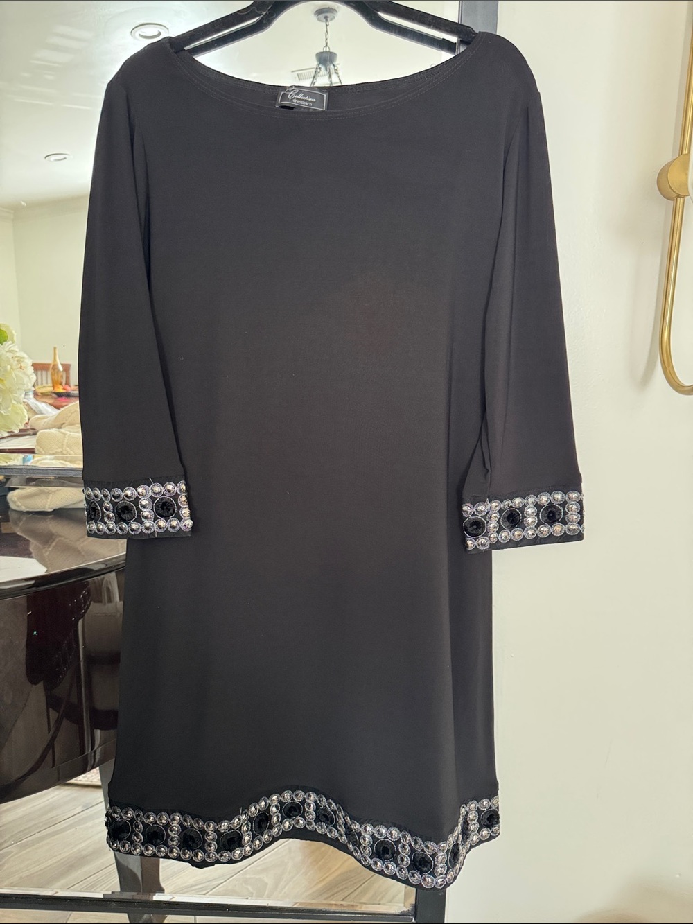 Dress Barn Black Long Sleeve Shift Dress with Jeweled Trim